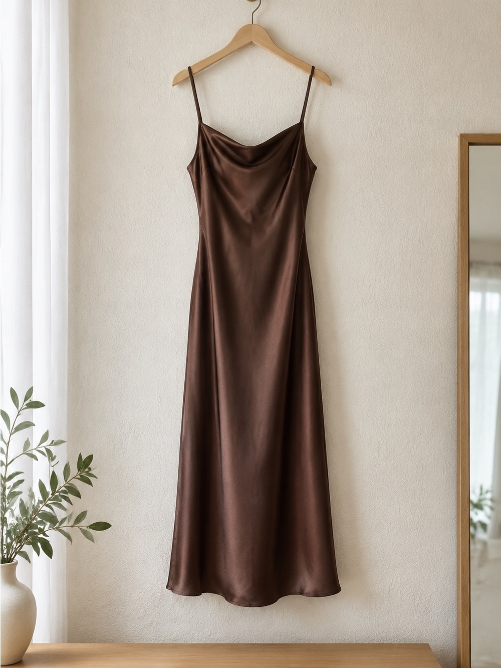 Satin Slip Dress in Chocolate Brown - Women's Intimates